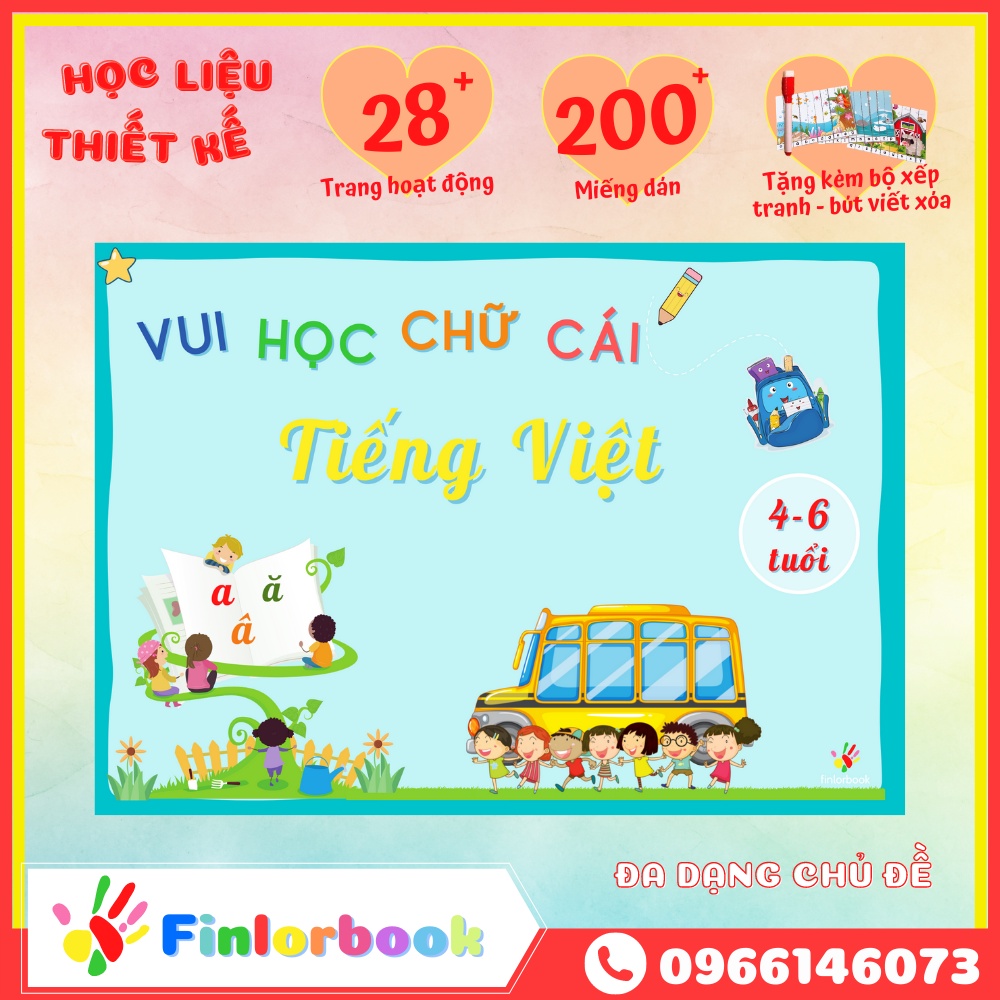 Học liệu bóc dán chữ cái Tiếng Việt đa dạng chủ đề cho bé