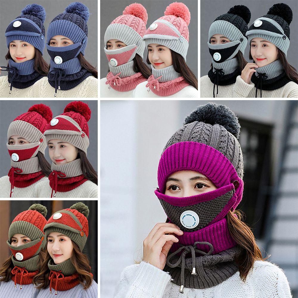HS Set 3 Mũ beanie Kèm Khăn Choàng Cổ Thời Trang Cho Nam Nữ