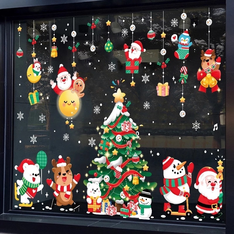 Miếng dán họa tiết ông già noel/ người tuyết dễ thương trang trí cho Giáng Sinh