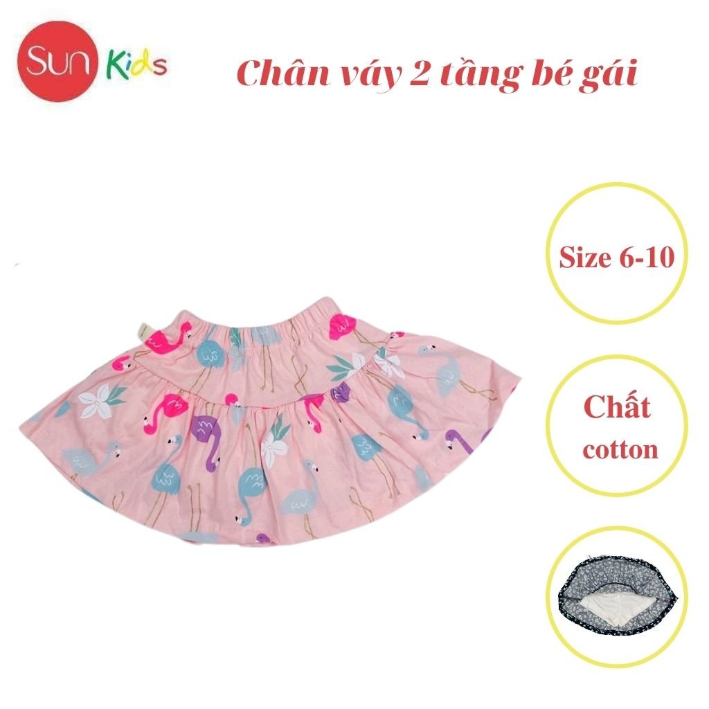 Chân váy cho bé, đầm bé gái 2 tầng, chất cotton, có quần đùi trong, size 6-10 - SUNKIDS