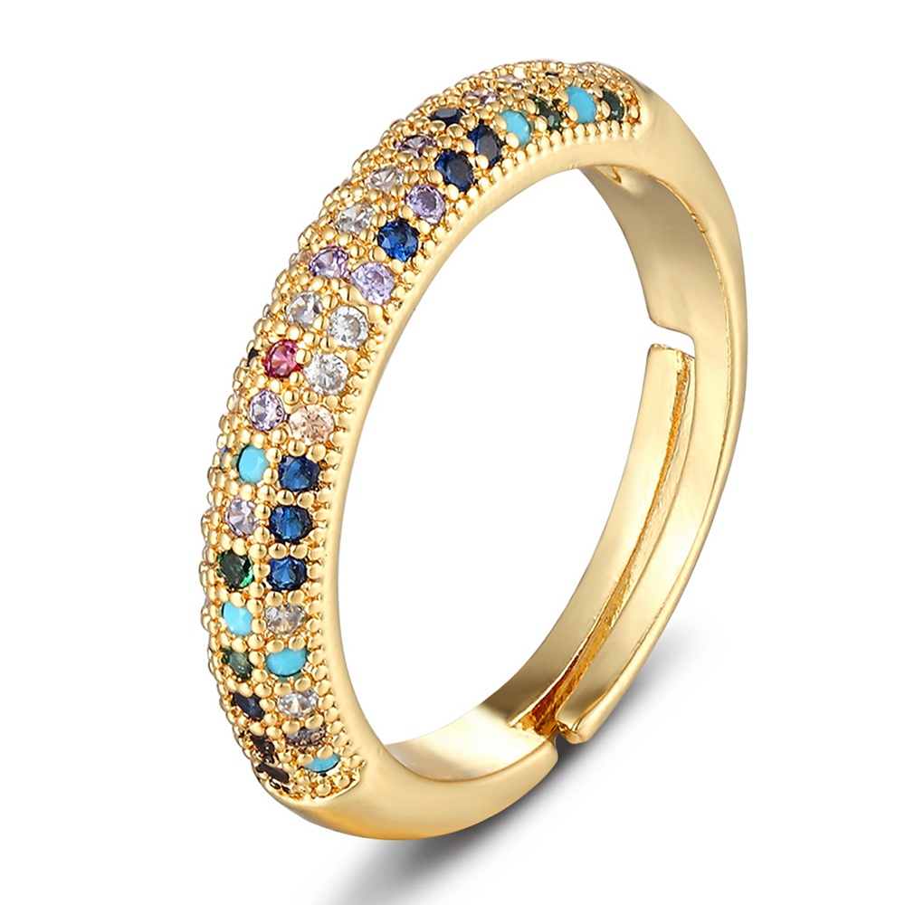 Nhẫn Điều Chỉnh Được Màu Vàng Đồng Đính Đá Zircon Cầu Vồng Đơn Giản Thời Trang