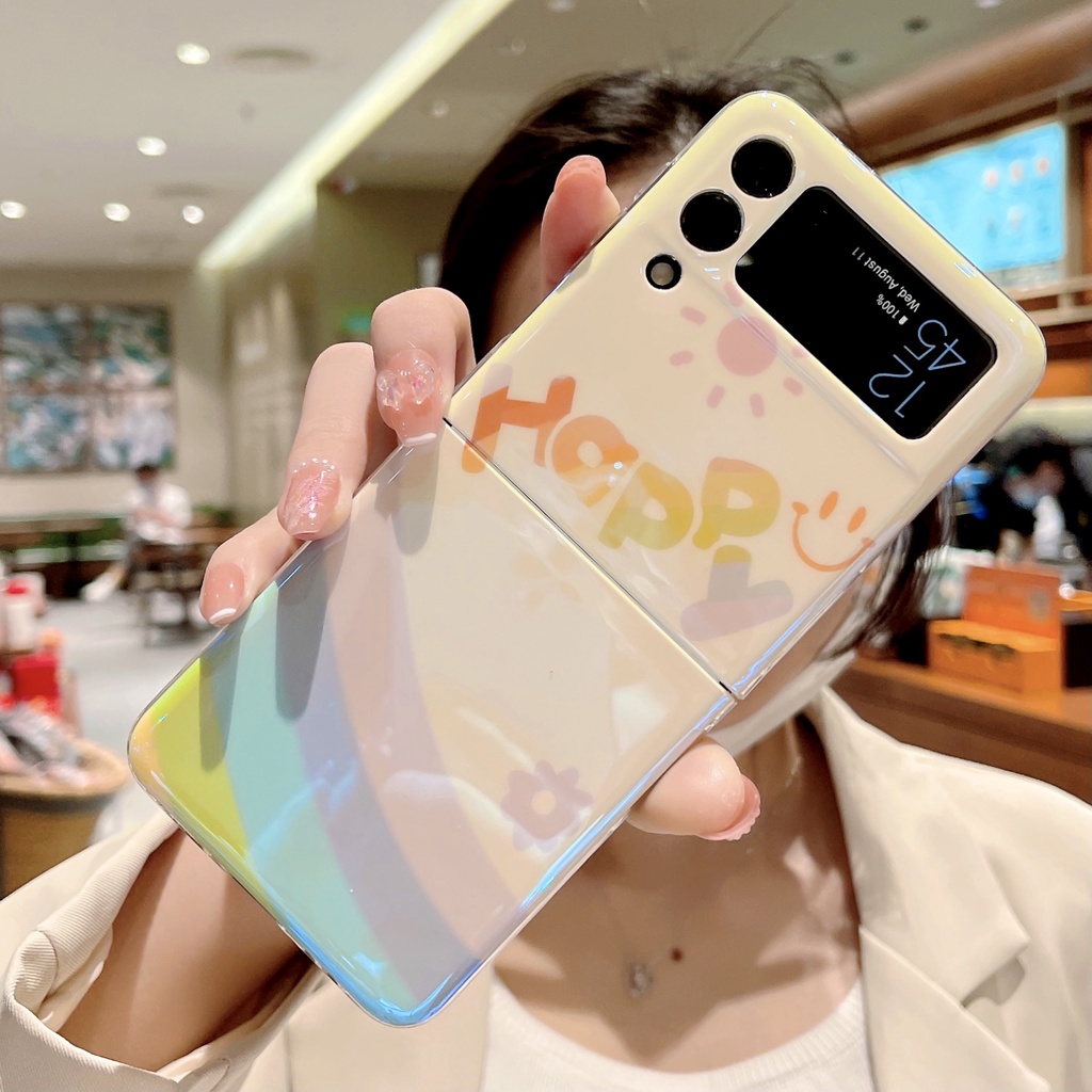 Dễ Thương Ốp Điện Thoại Nắp Gập Họa Tiết Hoa / Cầu Vồng Màu laser Cho samsung galaxy z flip 3 z flip 4 5g zflip4 zflip5 flip3 z flip 5