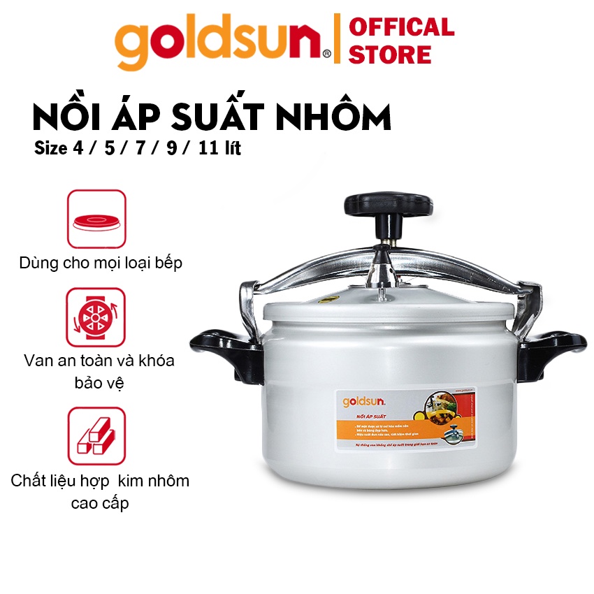 Nồi Áp Suất Nhôm Anod Goldsun Đáy Từ Nhiều Dung Tích, Dùng Trên Mọi Loại Bếp - GPC1930