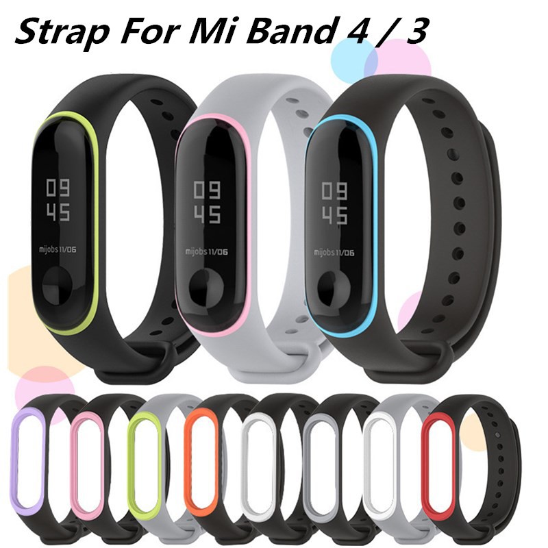 Dây đồng hồ bằng silicon thay thế hai màu trơn tùy chọn cho Xiaomi mi band 4 3