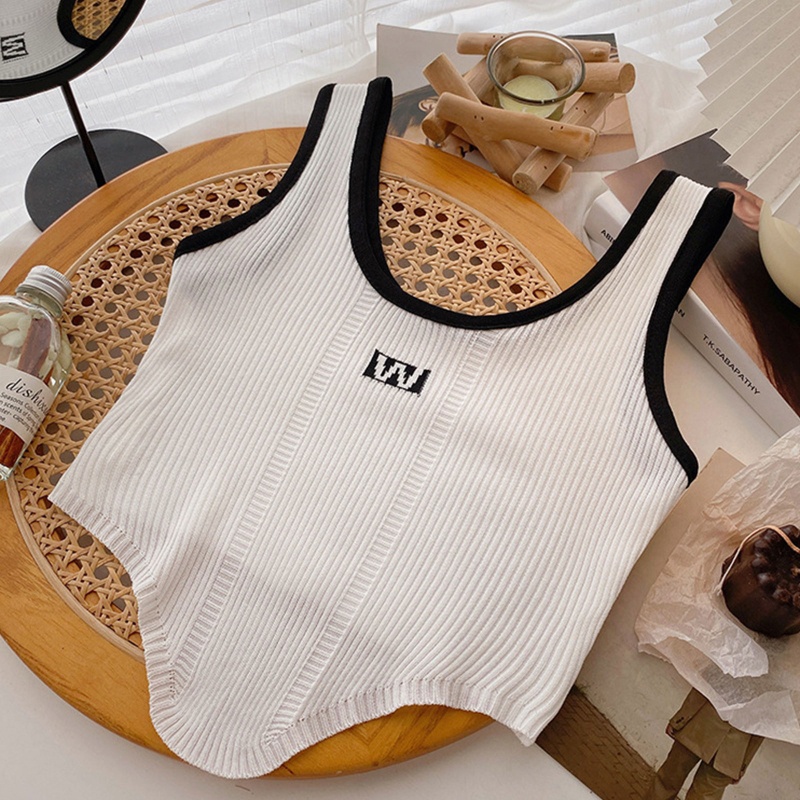Áo Croptop Dệt Kim Sát Nách Màu Sắc Tương Phản Phong Cách Thể Thao Thời Trang Cho Nữ