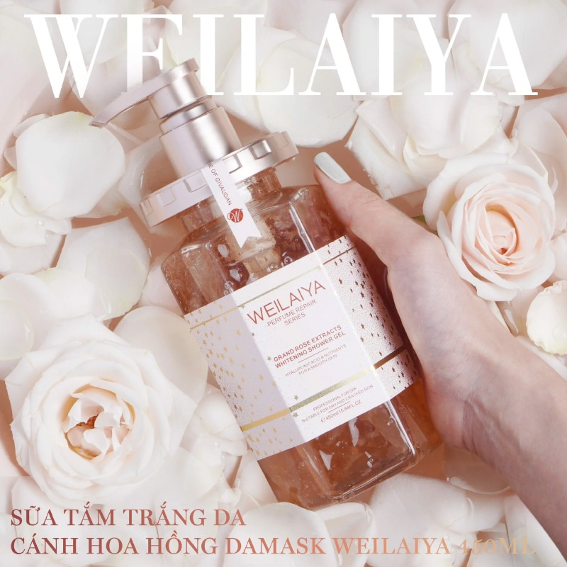 Sữa Tắm Trắng Da Weilaiya DaMask Grand Rose Extracts Whitening Shower Gel Từ Tủy Mật Hoa Hồng 450ml