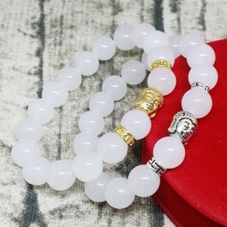 Combo 2 vòng tay đá mã não trắng 10 ly mix charm phật