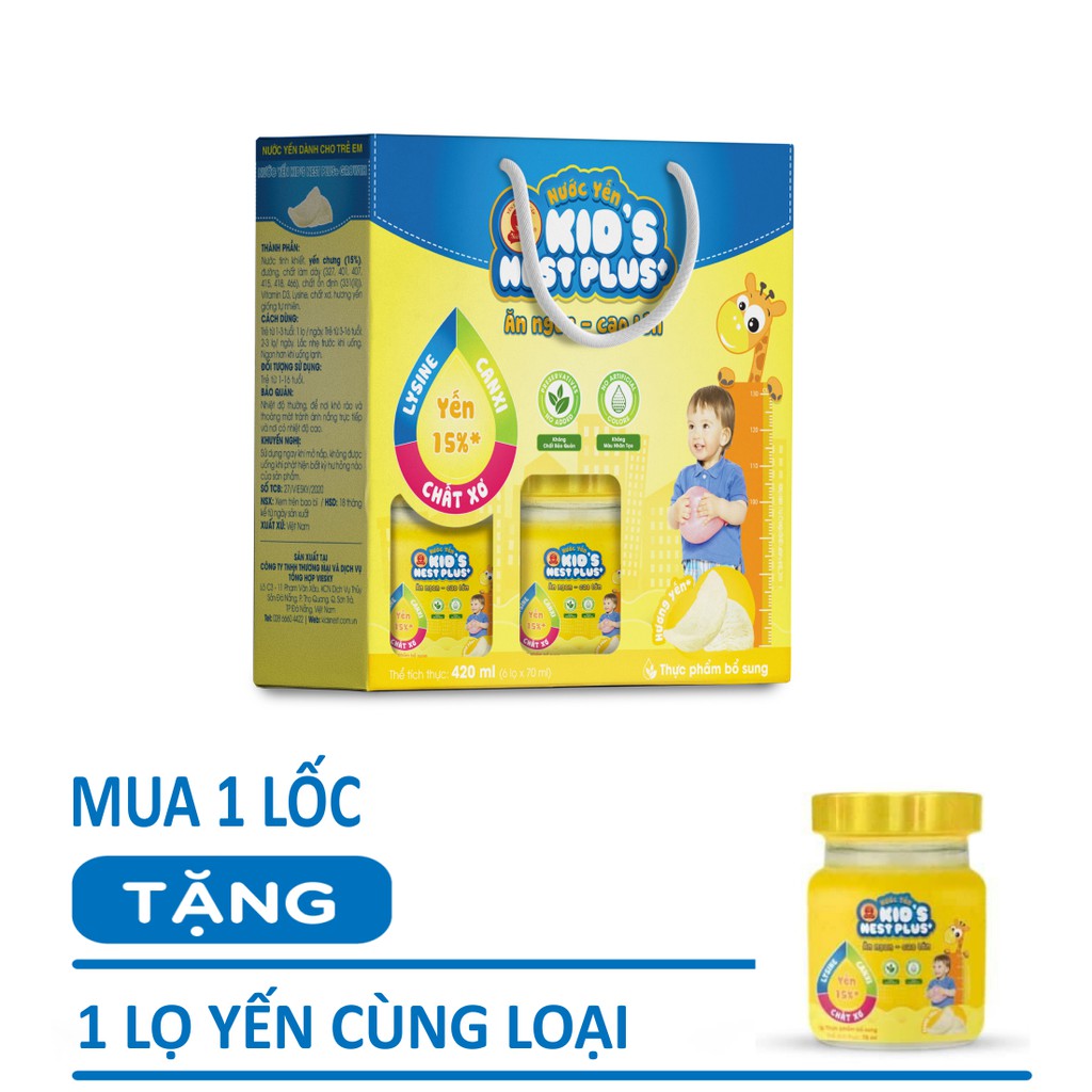 Combo Nước Yến Trẻ Em Kidsnest Plus+ Hương Dâu/ Cam/ Vani (Lốc 6 lọ x 70ml) + Quà tặng