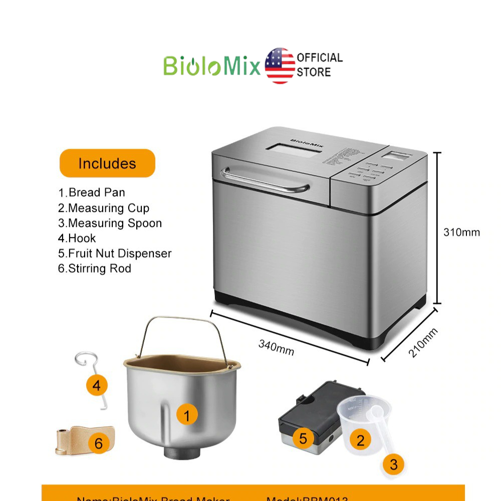 Máy làm bánh mì tự động 1KG 17 trong 1 nhiệt vòng 360 độ không bị sống bột công thức bánh lập trình sẵn