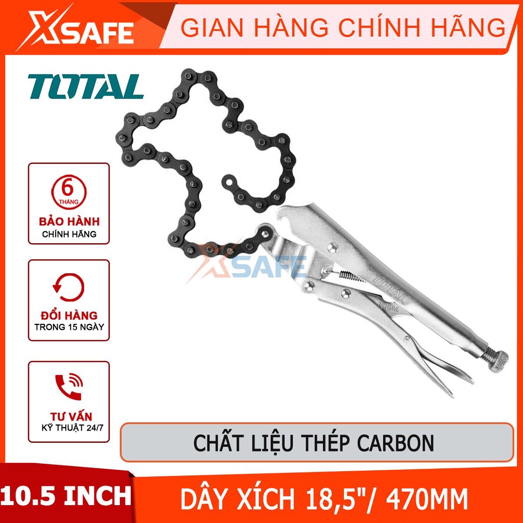 Kìm bấm chết dây xích mở ống 10.5&quot; TOTAL thép carbon mạ niken, dây xích 470mm, dùng bấm xích, mở ống chính hãng [xsafe]