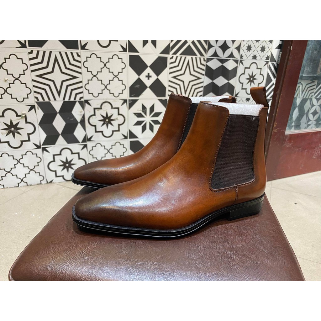 Giày nam Chelsea Boots da Mộc đánh màu Patina BẢO HÀNH 12 THÁNG (Tặng Lót Đế)