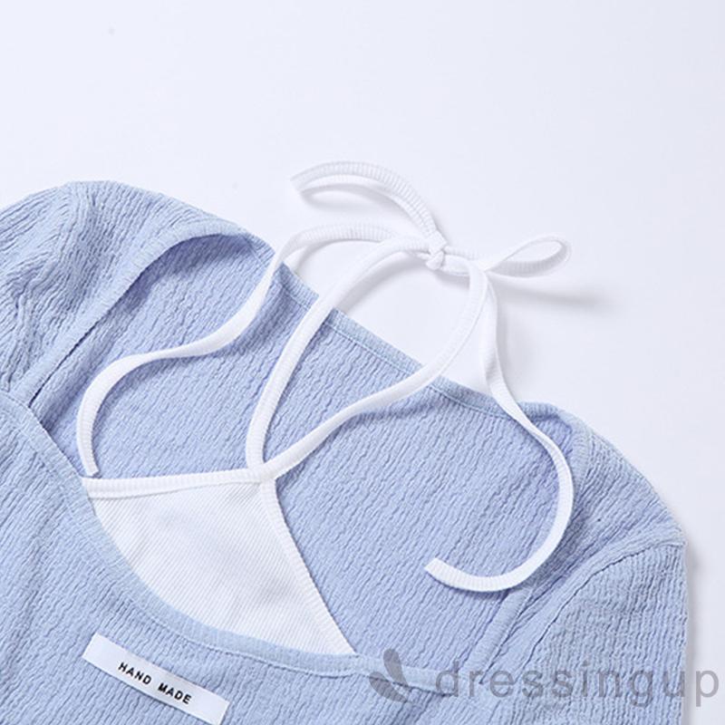 DRESSINGUP-Áo tay dài giả hai lớp phối màu trẻ trung sành điệu cho nữ