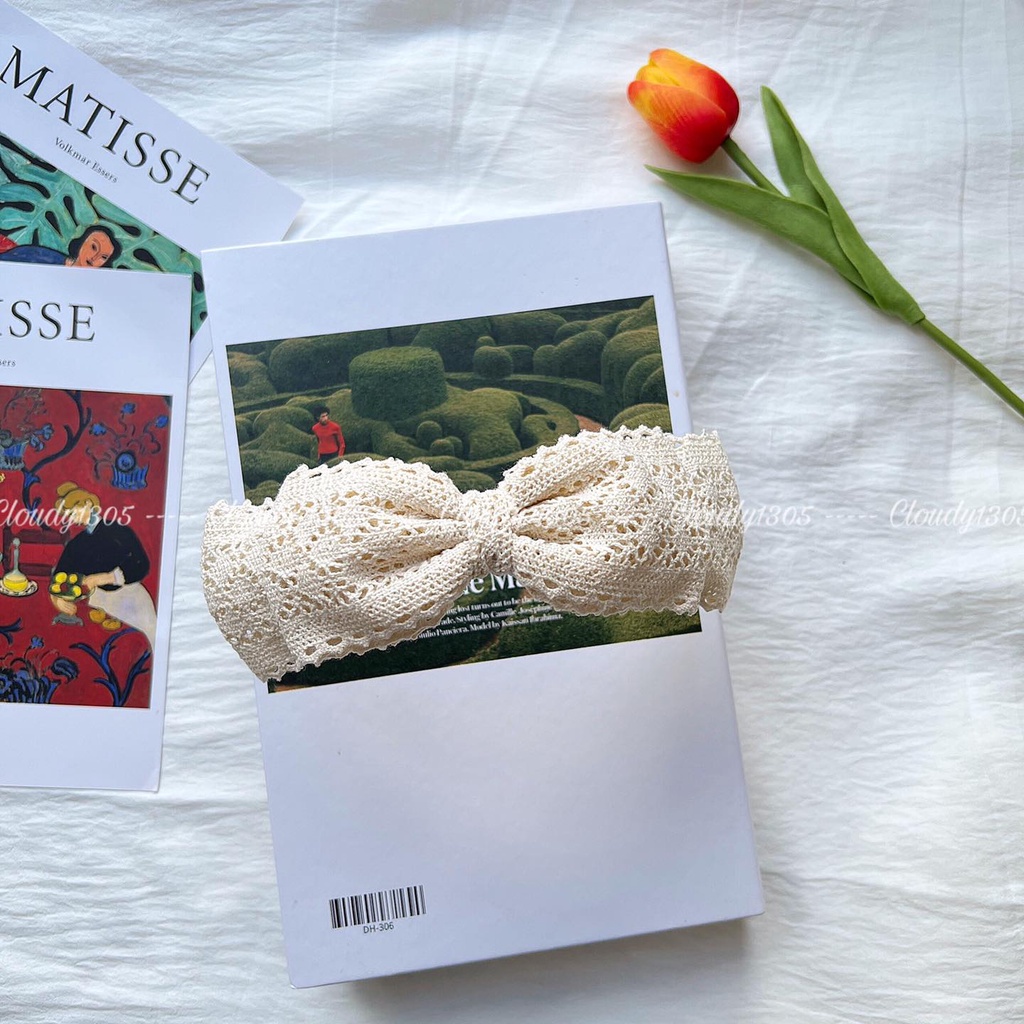 Cài tóc/ Bờm tóc nơ ren 2 tầng nằm