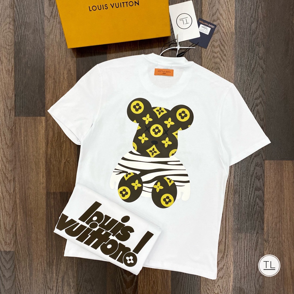 Áo Phông Thun Nam in Gấu 3D LV ngắn tay, chất cotton kiểu dáng năng động