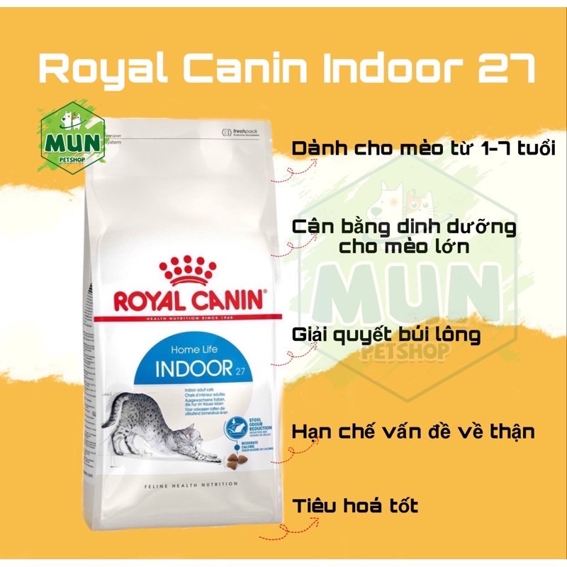 Thức ăn hạt cho mèo Royal canin Indoor túi 2kg