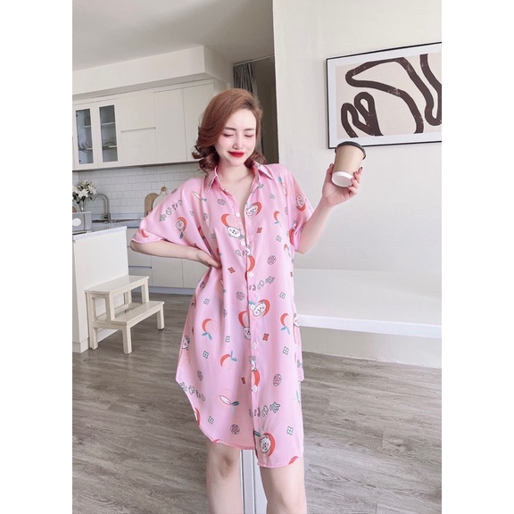 Đầm ngủ sơ mi bigsize váy ngủ lụa mango cao cấp (tặng quần ngủ cùng màu)
