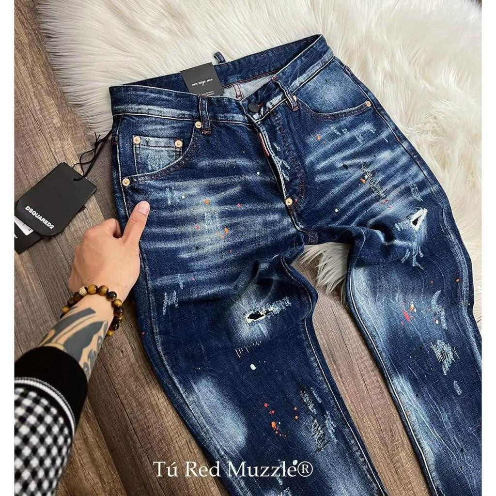 Quần bò jean nam dài xanh rách kiểu đẹp vẩy sơn cá tính,chất jean co giãn kiểu thời trang bụi phố