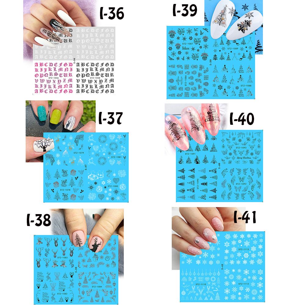 [Hàng mới về] Miếng dán trang trí móng chuyển nước họa tiết giáng sinh màu trắng đen 4 trong 1