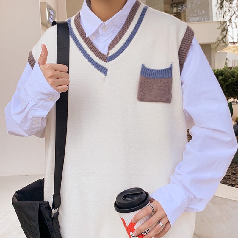 Áo len không tay cổ chữ V họa tiết kẻ sọc thời trang sành điệu cho nam