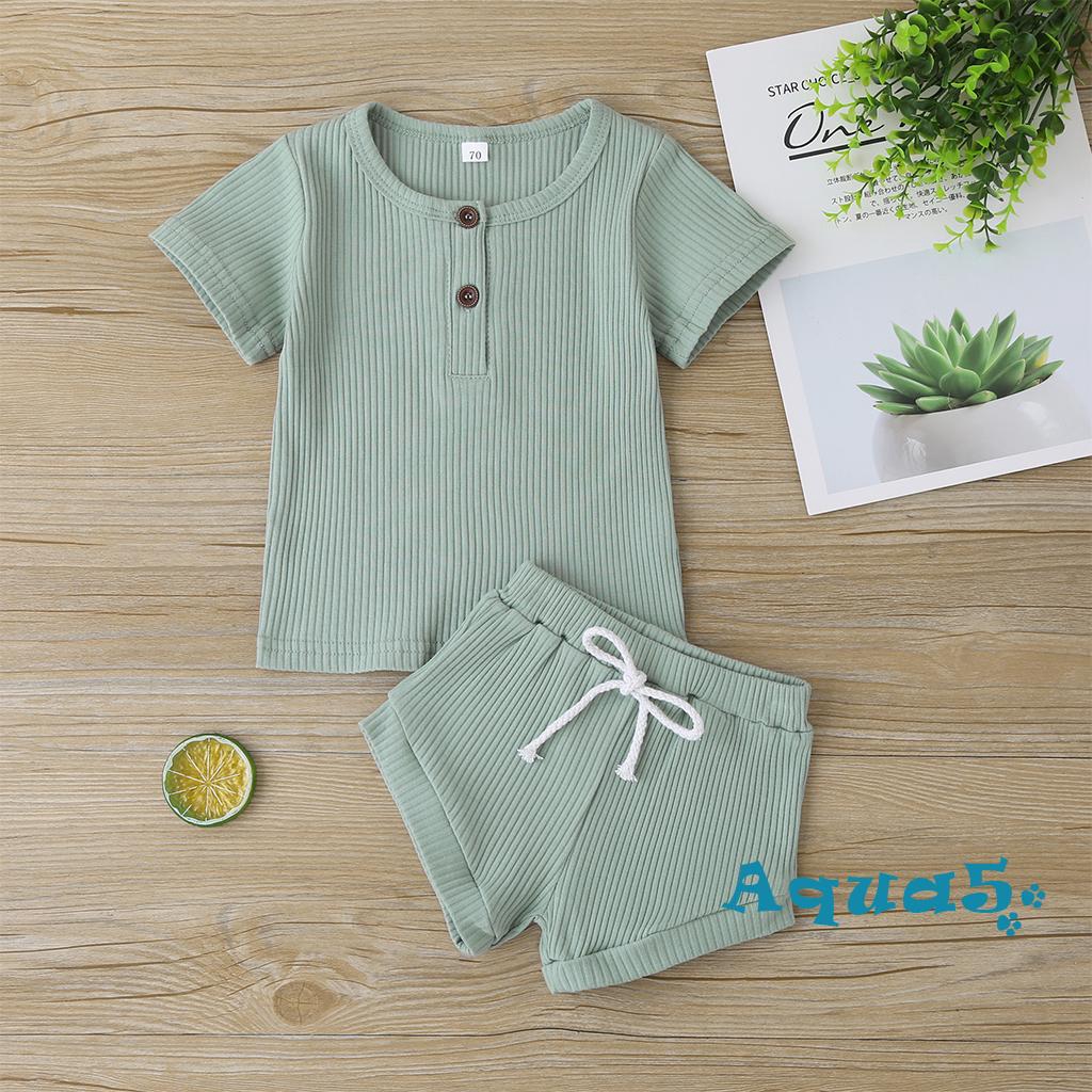 Set Áo Thun Tay Ngắn & Quần Short Cho Bé Trai & Gái Sơ Sinh Từ 0-24 Tháng Tuổi