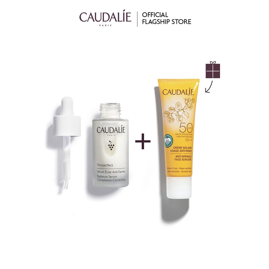 Bộ sản phẩm dưỡng da và chống nắng Caudalie Daily Sun Protection Duo - Set Vinoperfect serum + SPF50 - 25ml Gift 55ml