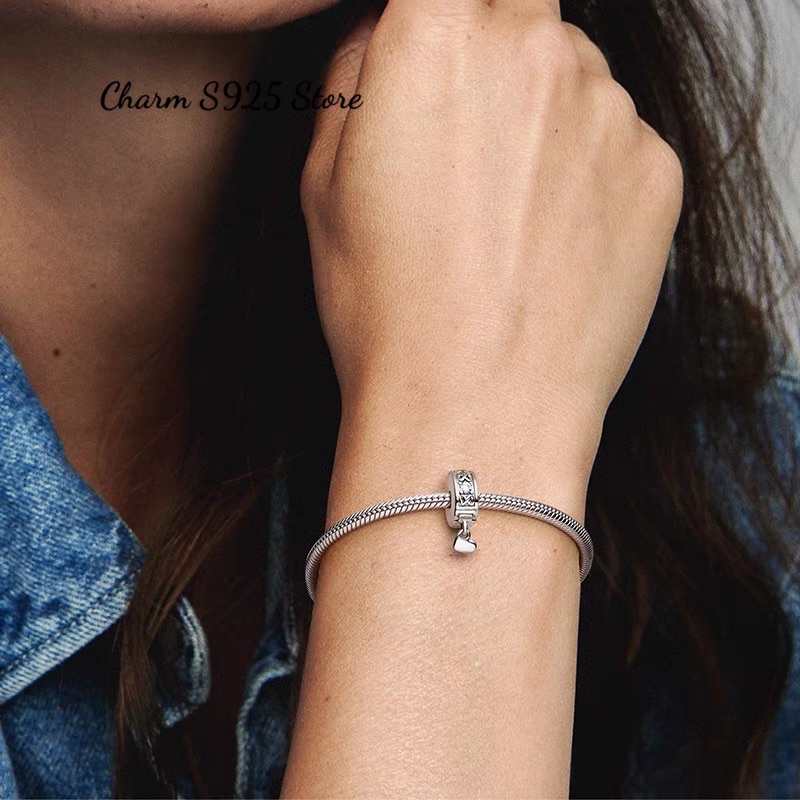 CHARM PAN ALE KHOÁ CHẶN ĐÍNH ĐÁ TIM BẠC S925 CAO CẤP