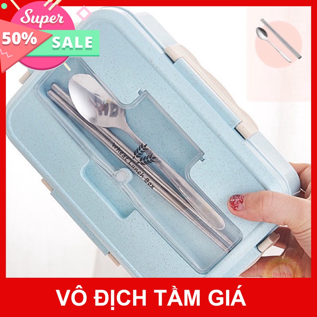 Hộp cơm lúa mạch 3 ngăn tặng kèm thìa đũa inox cao cấp,chịu nhiệt