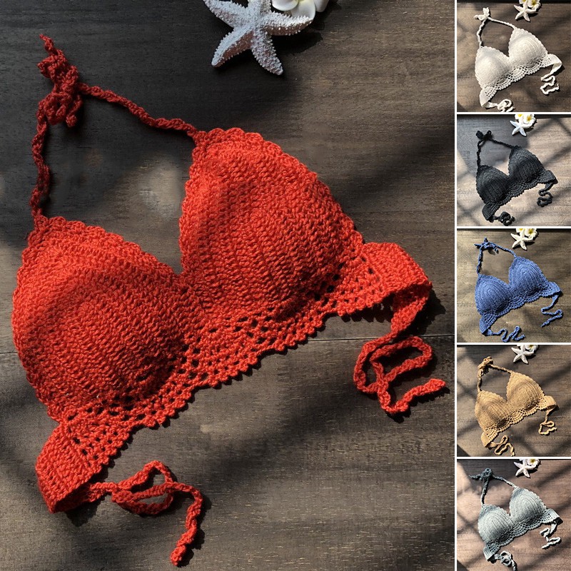 Áo Bikini Đan Móc Phong Cách Boho Thời Trang Đi Biển