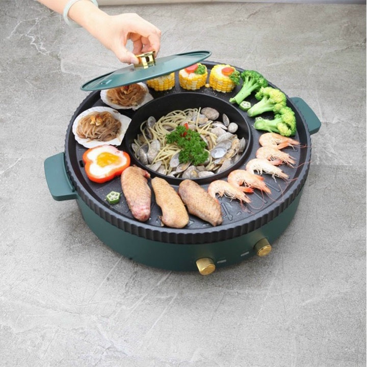 Nồi Lẩu Nướng Đa Năng BBQ 2 in 1, Vừa Lẩu Vừa Nướng, Mặt Đá Chống Dính Cao Cấp, BH 12 Tháng