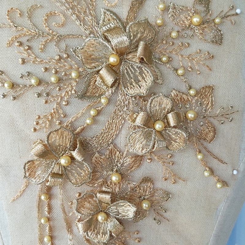 1 Miếng Vải Ren Thêu Hoa 32 * 16cm