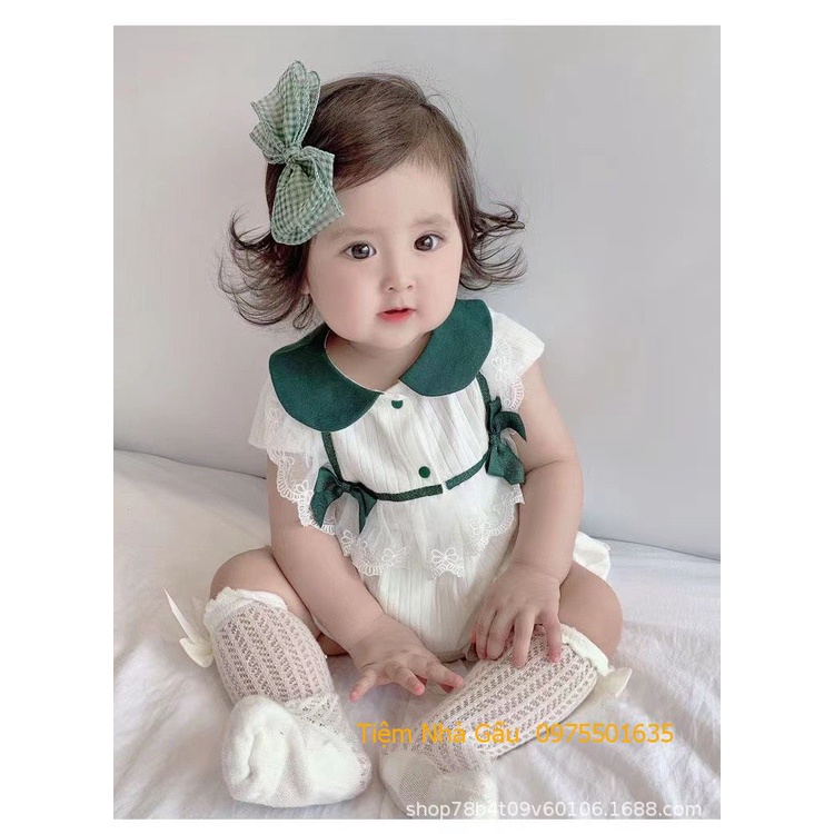 Bộ Liền thân đính nơ xanh lá cho bé