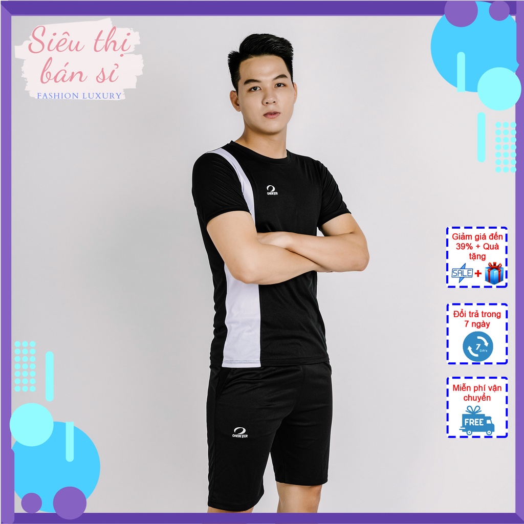 Set Quần Áo Thể Thao Thời Trang Nam Nữ Thun Lạnh Màu Đen Phối Trắng Thời Trang Hot Nhất LS180