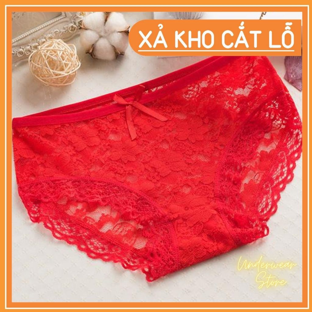 Quần Lót Nữ Ren Hoa Cạp Đính Nơ Chất Mềm Mịn Thoáng Mát