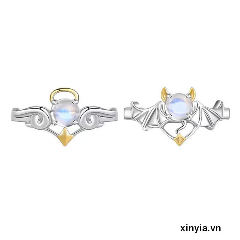 Cho Cặp Nhẫn Bạc Họa Tiết Trái Tim Thời Trang Đôi Nhẫn quỷ thiên thần