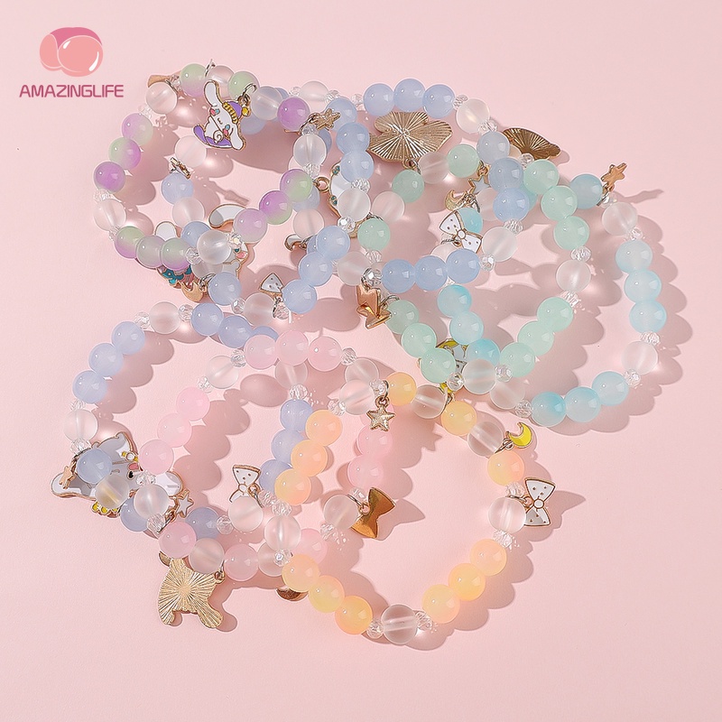 [Amazinglife] Vòng Tay Hạt Pha Lê Mặt Hình Động Vật / Ngôi Sao / Mặt Trăng Trong Suốt Phong Cách Hàn Quốc Cho Nữ