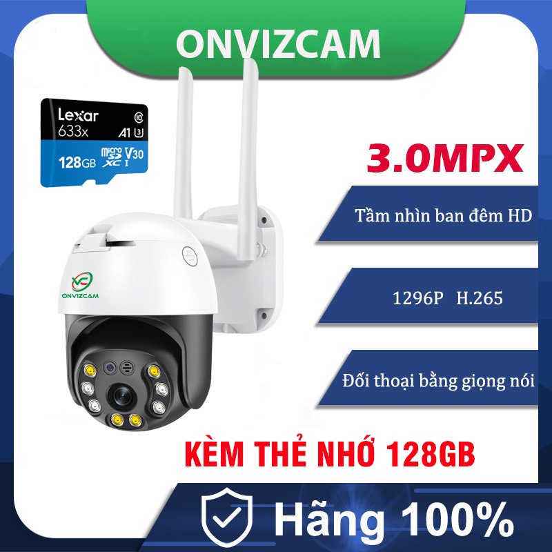 Camera WIFI Carecam Ptz Ngoài trời ONVIZCAM 3.0MP &amp; Thẻ nhớ Lexar 128GB 64GB 32GB