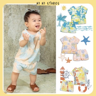 Đồ bộ bé trai Chaang Sea bộ cộc lanh ngắn tay mùa hè cho bé SS2022D01