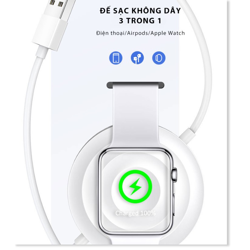 Đế sạc không dây 3in1 cho Iphone/Apple Watch/ Airpods tích hợp cáp sạc Lightning USAMS