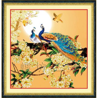 Tranh Thêu Chữ Thập 3D Khổng Tước Trên Cành Hải Đường A919 (KHÁCH TỰ THÊU) KT:56X57CM