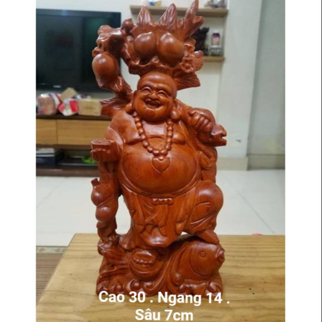 Tượng phật di lặc gỗ hương- Kt: C 30, N 14 cm .S7cm