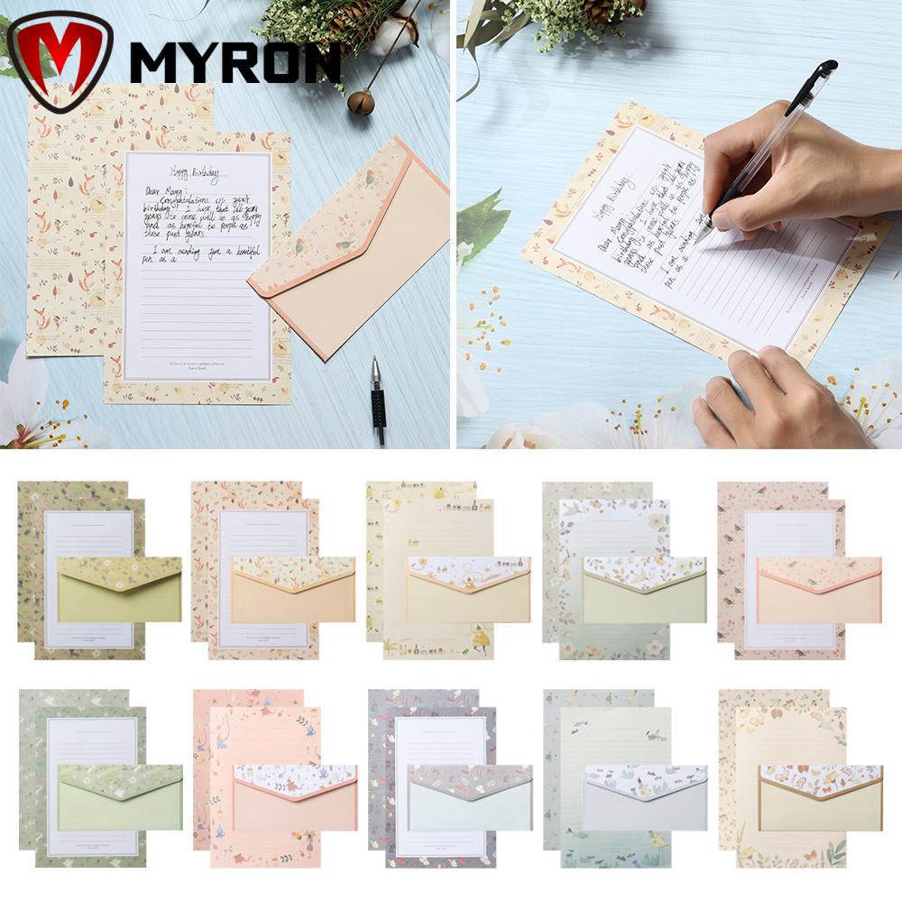 MYRON Lovely Writing Paper 6PCS Flower Printing With Envelopes 3PCS Letter Stationery Cartoon Pattern Gift Vintage Floral School Office Supplies Differrent Design