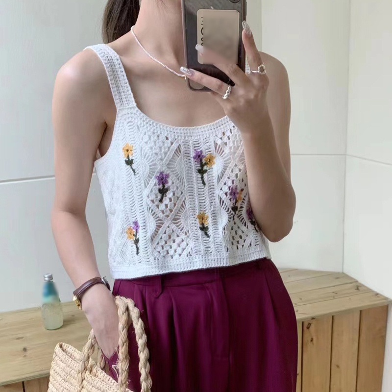 Áo Croptop Dệt Kim Cổ Vuông Không Tay Gợi Cảm Cho Nữ