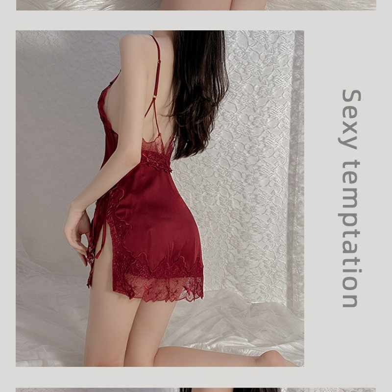 Herbe's Secret Bộ Đồ Ngủ Hai Dây Phối Ren Cỡ Lớn Thiết Kế Quyến Rũ Cho Nữ Erotic Lingerie Pure Desire Lace Temptation Passion Large Size Sling Nightdress Sexy Pajama Set