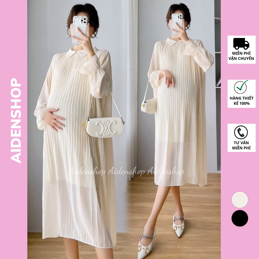 Váy bầu thu đông đẹp Aidenshop đầm bầu thiết kế dài tay