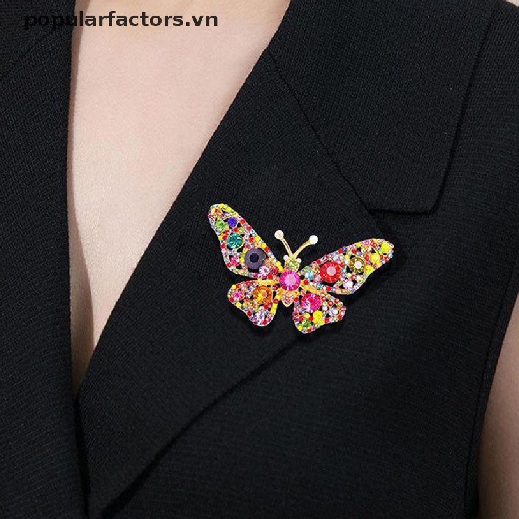 Ghim Cài Áo Hình Bướm Đính Pha Lê Nhiều Màu Thời Trang Cao Cấp