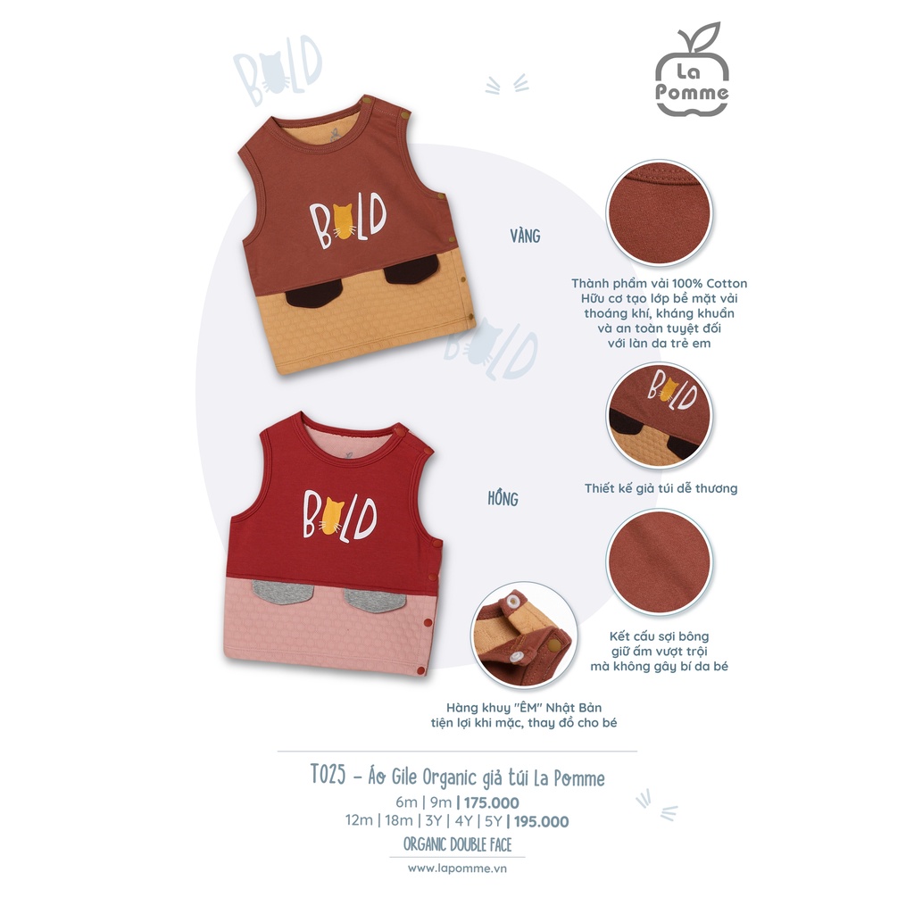 Áo Gile La Pomme Giả túi con mèo organic cao cấp mềm mịn thấm hút tốt cho bé trai bé gái T025