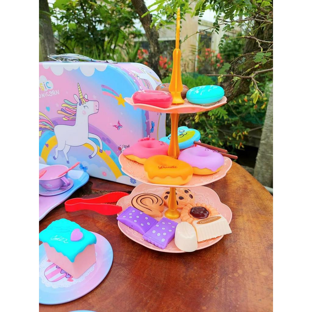 Bộ đồ chơi tiệc trà bánh ngựa Pony 48 chi tiết vali ấm chén chất liệu nhôm cao cấp