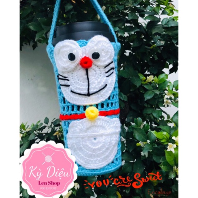 Túi đựng ly giữ nhiệt lock & lock bằng len hình đôreamon ( doremon )