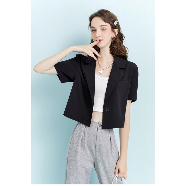 Áo Vest Croptop Nữ Dáng Ngắn Cá Tính Áo khoác Blazer Nữ Chất Tuyết Mưa Cao Cấp Hàng Thiết Kế Tay Lỡ Phong Cách Hàn Quốc