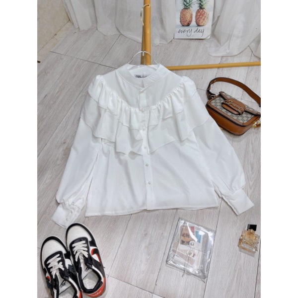 Sơ mi voan tơ tay bồng tiểu thư hai lớp phối cúc ngọc Tâm Clothings